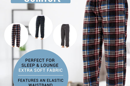 3 Pack Plaid Mens Pajama Pants Set Bottoms Fleece Lounge Sleepwear Pjs with Pockets Microfleece
