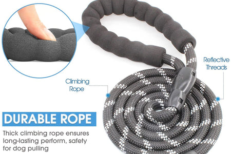 2/4/5/6 FT Dog Leash with Comfortable Padded Handle and Highly Reflective Threads for Small Medium and Large Dogs (5FT-1/2'', Black)