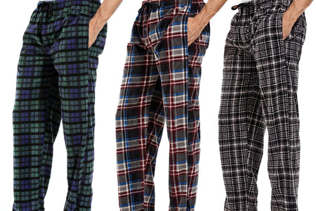 3 Pack Plaid Mens Pajama Pants Set Bottoms Fleece Lounge Sleepwear Pjs with Pockets Microfleece